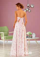 Simona | White Light Purple Floral Print Chiffon Long Bridesmaid Dress with Slit - Price #price_variant_lowest# - Light Purple Floral - PromDressClub